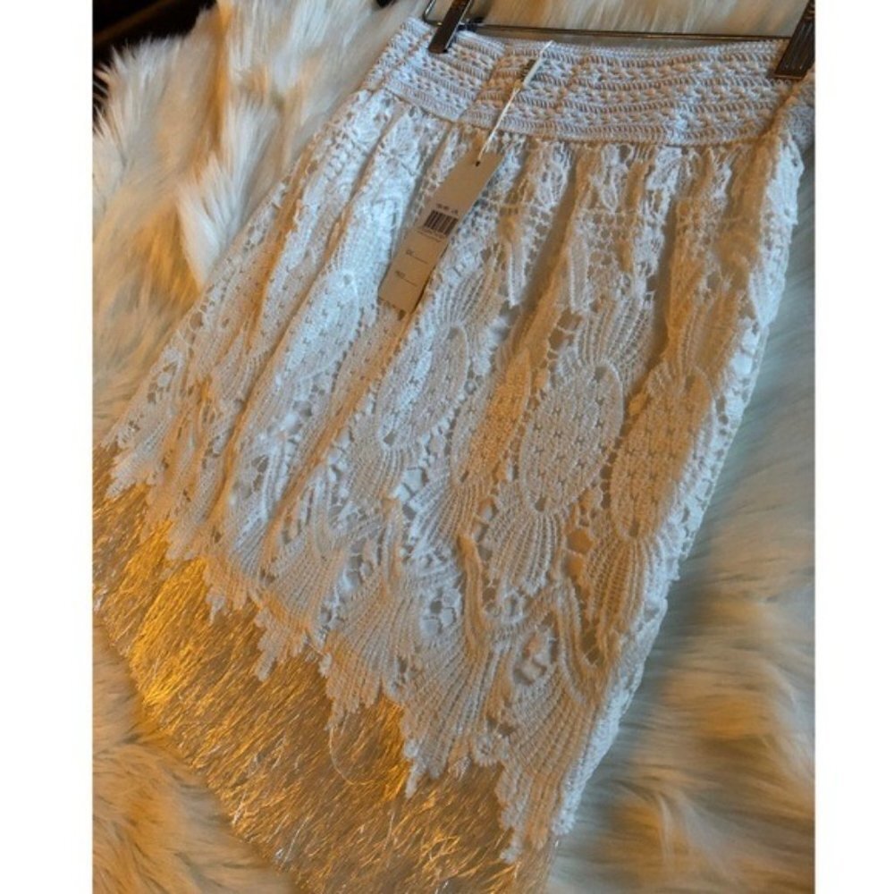 NEW Julia Fashion Classic White Fringe Lace Skirt Size L/XL - Picture 6 of 8